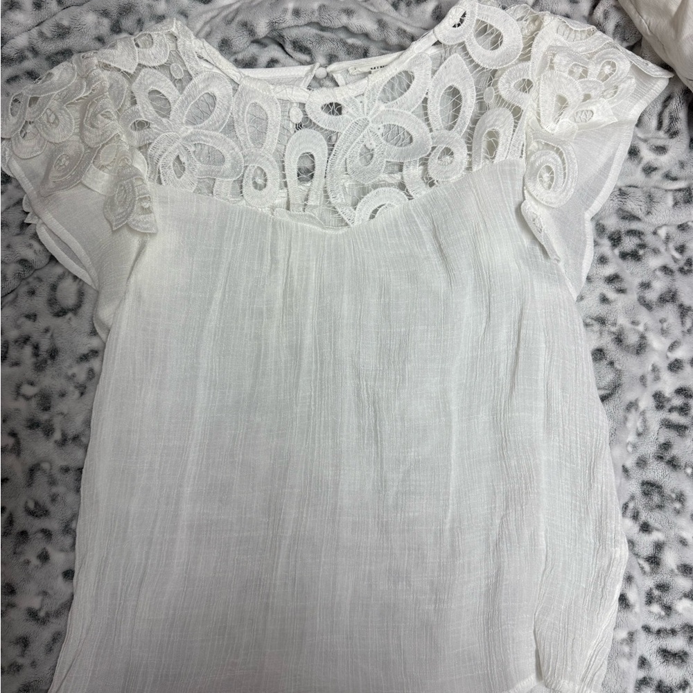 Mine White Cap Sleeve Pleated Blouse